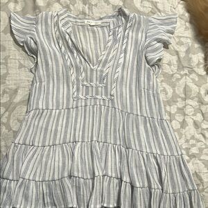 Blue and White Striped Ruffle blouse